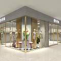 Modern Elegant Clothing Store Glass Front Display With Mannequins Red Sofa And Plants