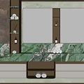 Luxury Modern Bathroom Vanity With Green Marble Countertop White Cabinet And Large Mirror