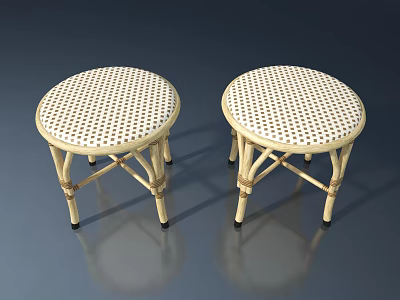 Two Round Rattan Pet Cabinet With White Woven Seat Beige Frame And Black Wheels 3d model