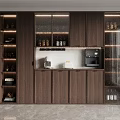 Modern Elegant Wooden Sideboard With Glass Display Doors LED Lighting And Coffee Station Storage