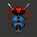 Game Movie Character Red Blue Insect With Transparent Wings And Long Legs