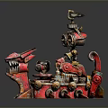 Red Steampunk Mechanical Dragon Head Vehicle With Gears And Cannons Decorative Model