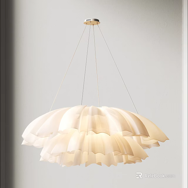 White Layered Pleated Chandelier with Modern Elegant Design and Soft Glow 3d model 