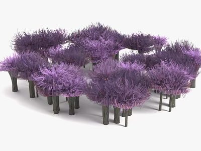 Purple Shrub Like Plants With Green Stems Grouped Together In Cluster 3d model