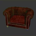 Elegant Red Tufted Leather Armchair With Classic Design And Stud Details