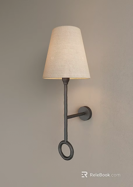 Modern Minimalist Wall Lamp With Beige Linen Shade And Black Metal Pole Mounted On Wall 3d model 