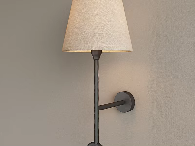 Modern Minimalist Wall Lamp With Beige Linen Shade And Black Metal Pole Mounted On Wall 3d model