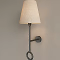 Modern Minimalist Wall Lamp With Beige Linen Shade And Black Metal Pole Mounted On Wall