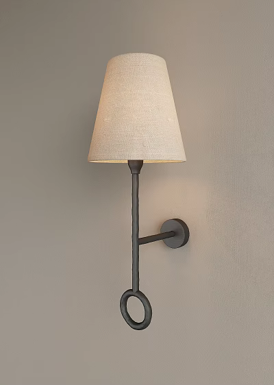 Modern Minimalist Wall Lamp With Beige Linen Shade And Black Metal Pole Mounted On Wall 3d model
