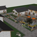 Traditional Rural Self Built House With Courtyard Green Plants And Outdoor Seating