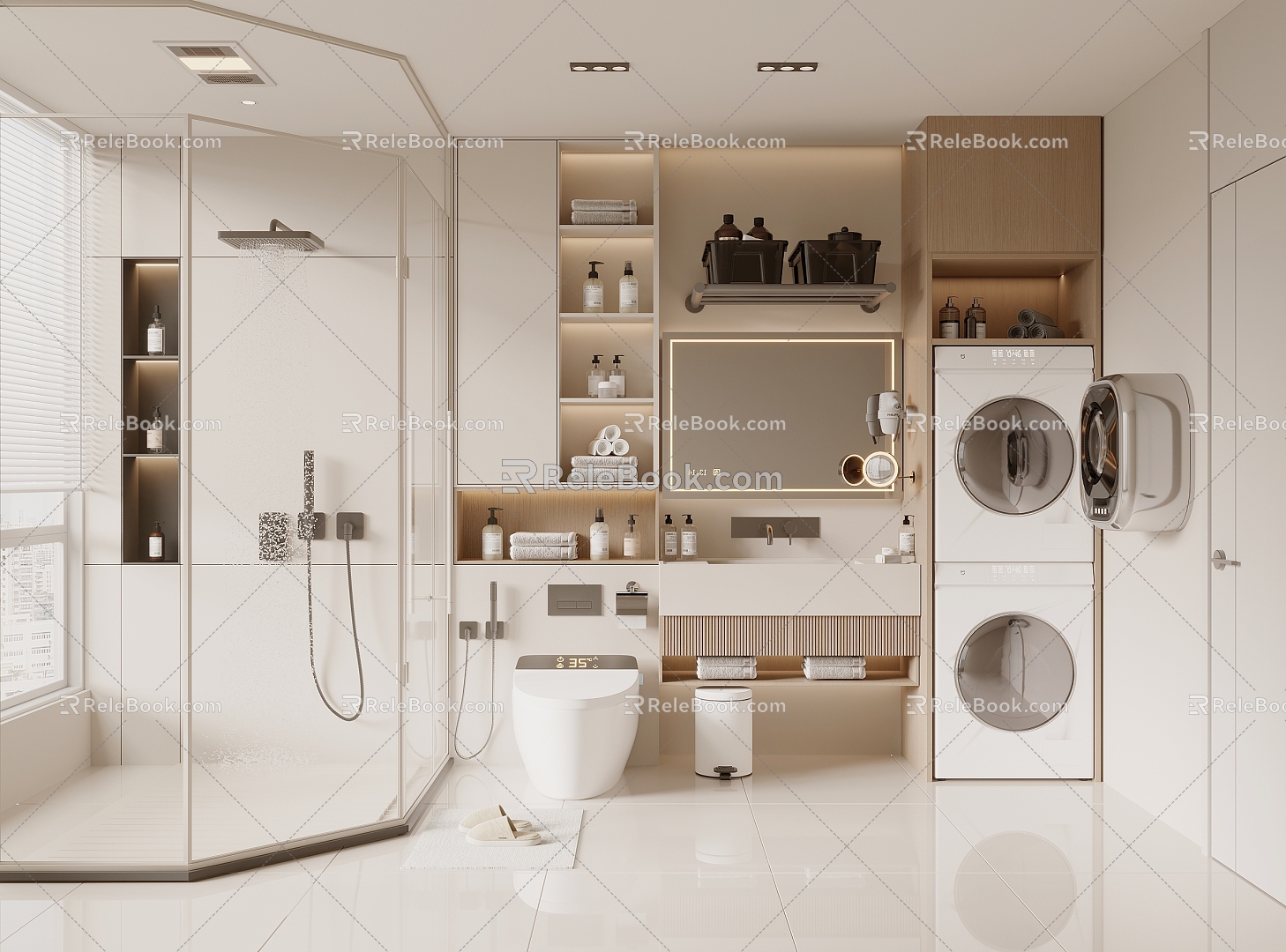 Toilet Bathroom Cabinet Toilet Shower Shower Washing Machine 3d model