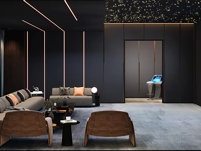 Modern Luxury Clubhouse Interior With Sofas Armchairs And Starry Ceiling 3d model