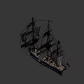Vintage Sailing Ship With White Sails Blue Black Hull And Flags Design 3d model
