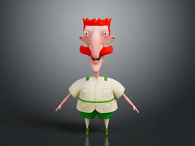Funny Cartoon Character With Red Hair Beard White Shirt And Green Shorts 3d model