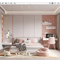 Cozy Pink And White Kids Room With Bed Desk Stuffed Toy And Bean Bag Chair