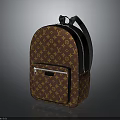 Fashionable Backpack Brown With Yellow Monogram Pattern Black Straps And Front Zipper Pocket