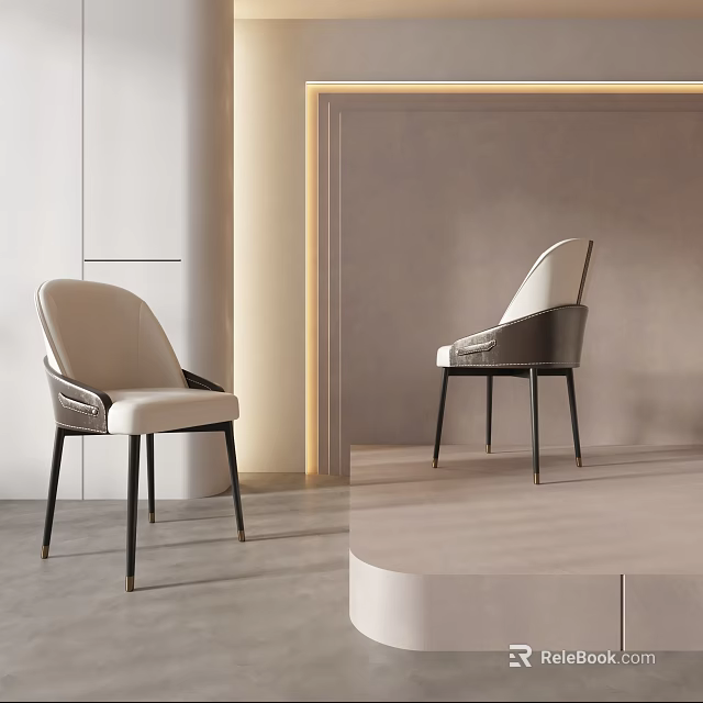 Modern Beige Leather Leisure Chair With Black Metal Legs And Curved Backrest 3d model 