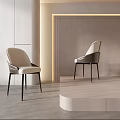 Modern Beige Leather Leisure Chair With Black Metal Legs And Curved Backrest