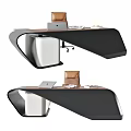 Modern Office Desk With Streamlined Black Surface Leather Chair And Laptop On Top