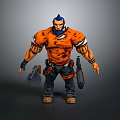 Man With Blue Hair Beard Orange Tattered Shirt Arm Tattoos Holding Tools Wrench And Hammer