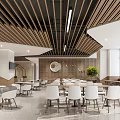 Modern Public Lounge Interior With Wooden Ceiling Large Windows And Green Plants