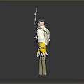 3D Cartoon Man With Mustache White Shirt Yellow Cuffs Brown Shoulder Bag Holding Tool