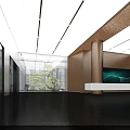 Sleek Bright Modern Office Reception Area With Large Digital Display And Virtual Intelligent Receptionist