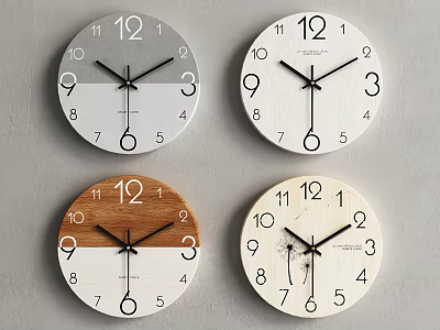 Modern Minimalist Wall Clocks With Grey White Wooden Dials And Simple Design For Home Decor 3d model