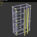 Grey Industrial Equipment Storage Cabinet With Open Doors Yellow Edges And Internal Shelves