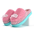 Pink Fluffy Slippers with Cute Elephant Design and Blue Sole for Cozy Indoor Wear