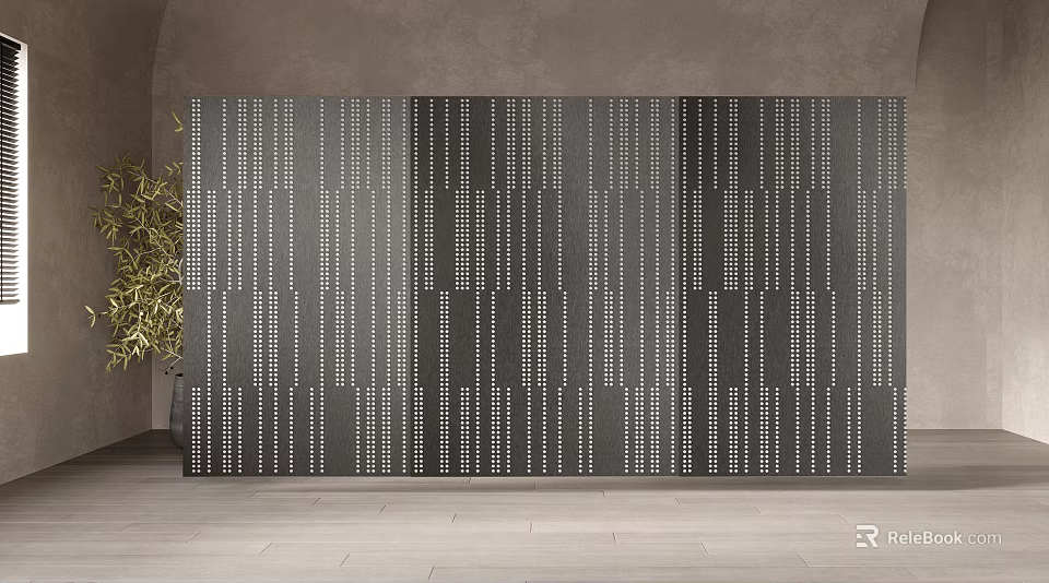 Modern Indoor Decorative Screen Design With Dark Gray Vertical Stripes And Dotted Pattern 3d model