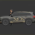 Gray SUV with Yellow Stripe and GTMD Logo Standing Next to Man in Suit