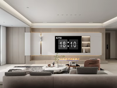 Modern Living Room Interior With Sofa TV Screen Coffee Table Decorative Lights And Shelves 3d model