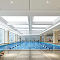 Modern Indoor Swimming Pool With Glass Walls Swimming Lanes And Resting Benches