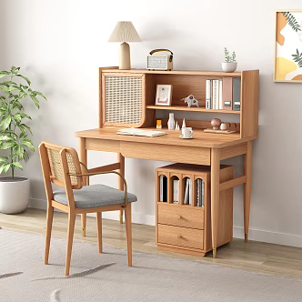 Nordic desk and chair solid wood desk and chair combination 3d model