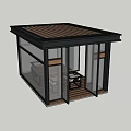 Modern Glass Sunroom With Black Frame And Glass Walls Wooden Floor And Furniture For Relaxation