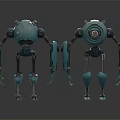 Two Teal Mechanical Robots With Detailed Body Structure And Limb Design