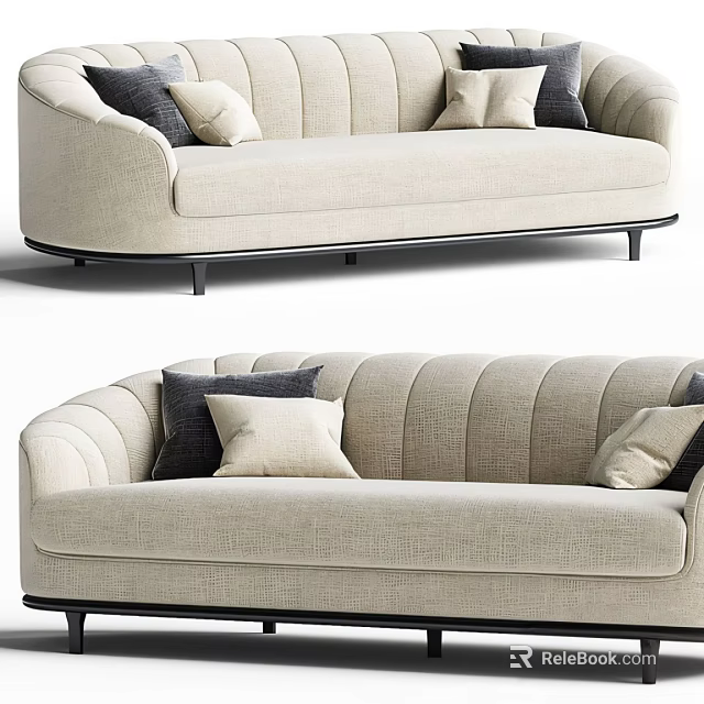 Beige Multi-seat Sofa Modern Style with Comfortable Backrest Decorative Pillows and Black Metal Legs 3d model 