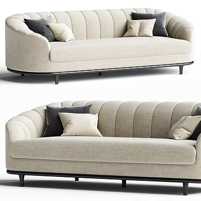 Beige Multi-seat Sofa Modern Style with Comfortable Backrest Decorative Pillows and Black Metal Legs 3d model