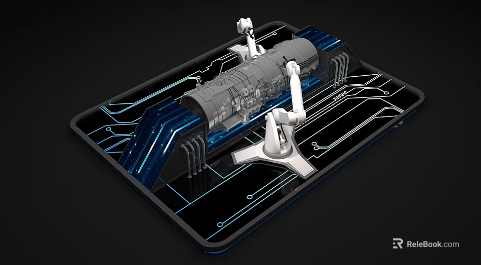 Smart Machine With Robotic Arms And Mechanical Components On Circuit Board 3d model 