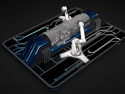 Smart Machine With Robotic Arms And Mechanical Components On Circuit Board 3d model