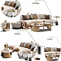 Elegant Modern Sectional Sofa With Plush Pillows Gold Coffee Tables And Floor Lamp
