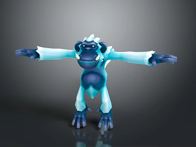 Ice Themed Blue and White Gorilla Game Character 3D Model with Stretching Arms 3d model