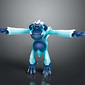 Ice Themed Blue and White Gorilla Game Character 3D Model with Stretching Arms