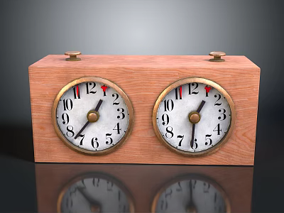 Vintage Wooden Box With Dual Round Clocks And Brass Accents 3d model