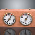 Vintage Wooden Box With Dual Round Clocks And Brass Accents