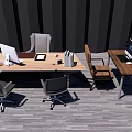 Modern Office Desk Setup With Wooden Top Computer Monitor And Office Chair