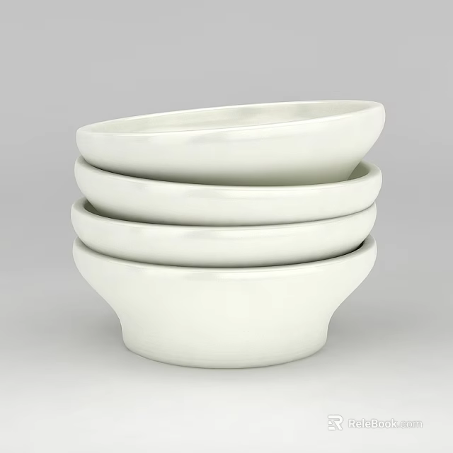 Tech Exhibition Hall Showcasing Stacked White Bowls With Contemporary Design 3d model 