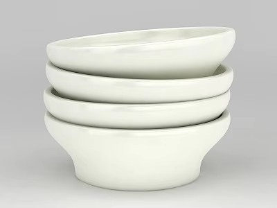 Tech Exhibition Hall Showcasing Stacked White Bowls With Contemporary Design 3d model