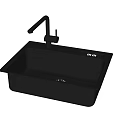 Black Single Bowl Kitchen Sink With Stainless Steel Faucet And Drain Design